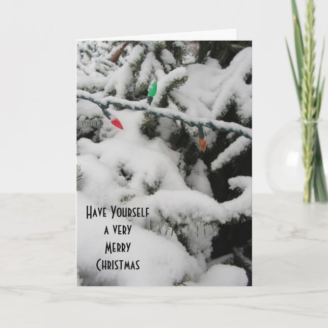 Winter Trees with Snow and Lights Holiday Card (Front)