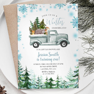 Winter Truck Animal Onederland 1st birthday Invitation