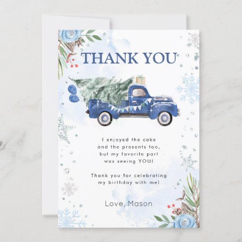 Winter Truck Blue Boy Birthday Thank You Card