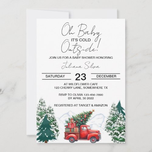 Winter Truck Forest Wonderland Baby Shower Invitation