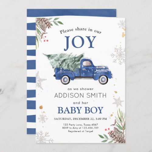 Winter Truck Share Joy Baby Shower Cold Outside Invitation