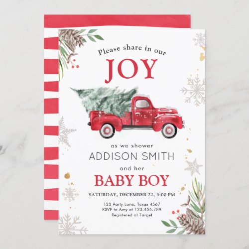Winter Truck Share Joy Baby Shower Cold Outside Invitation