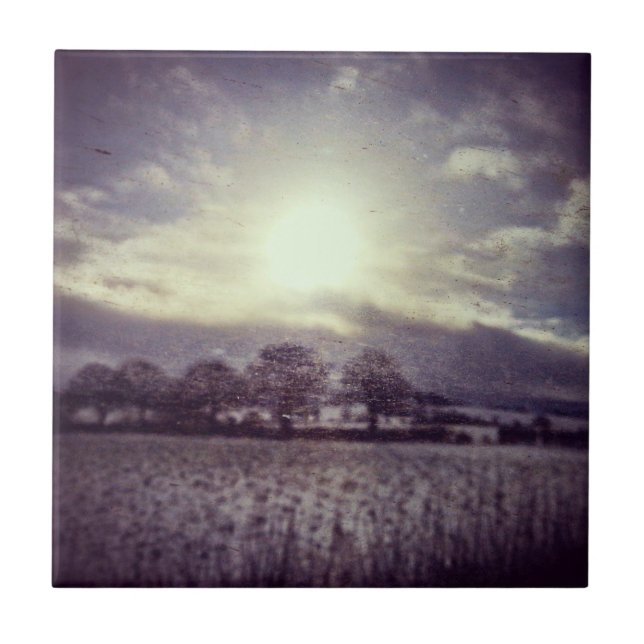 Winter ttrees fields and hills from train window ceramic tile (Front)