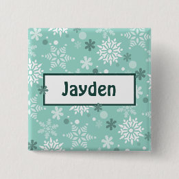 Winter Turquoise-Blue Birthday Party Name Button