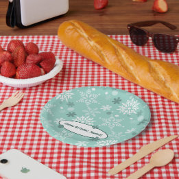 Winter Turquoise-Blue Birthday Party Paper Plates