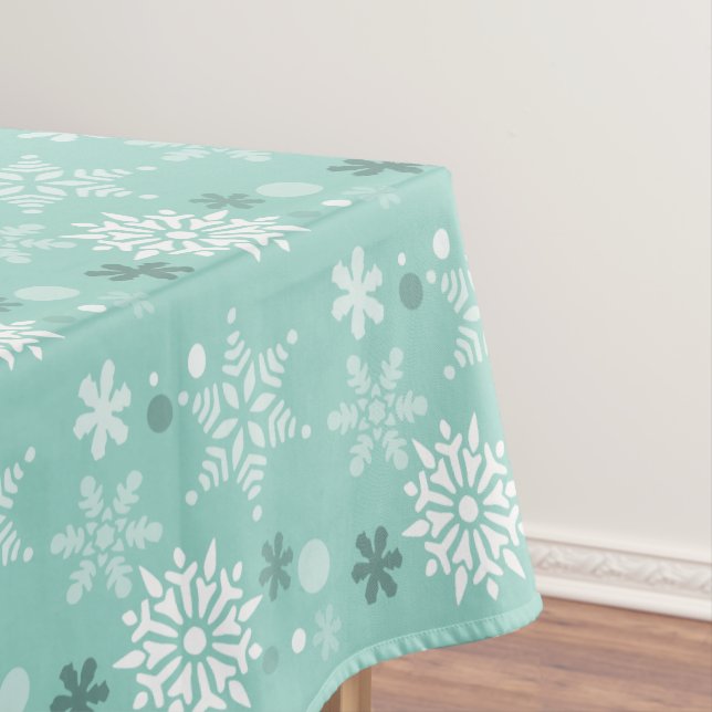 Winter Turquoise-Blue Snowflake Christmas Season Tablecloth (In Situ)