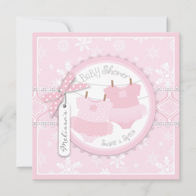 Winter Tutus & Snowflakes Twin Girls Baby Shower Invitation (Front)