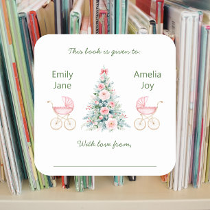 Winter twin girls Baby Shower Bookplates