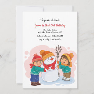 Winter Twins Birthday Party Invitation