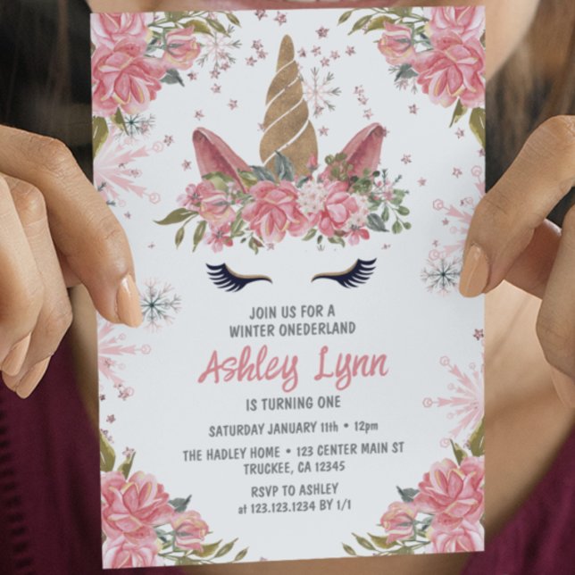Winter Unicorn 1st Birthday Blush Pink Invitation (Creator Uploaded)