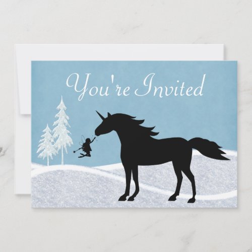 Winter Unicorn and Fairies Birthday Invitation