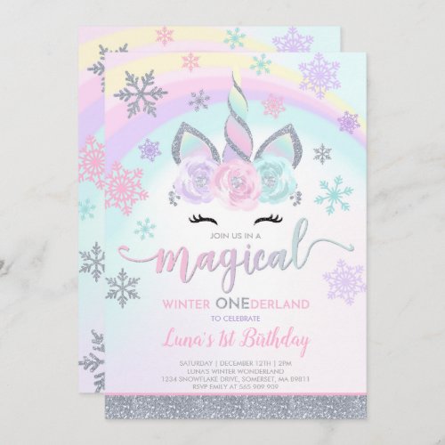 Winter Unicorn Invitation Winter ONEderland Party