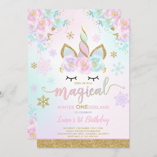 Winter Unicorn Invitation Winter ONEderland Party