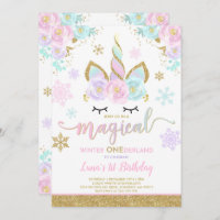 Winter Unicorn Invitation Winter ONEderland Party