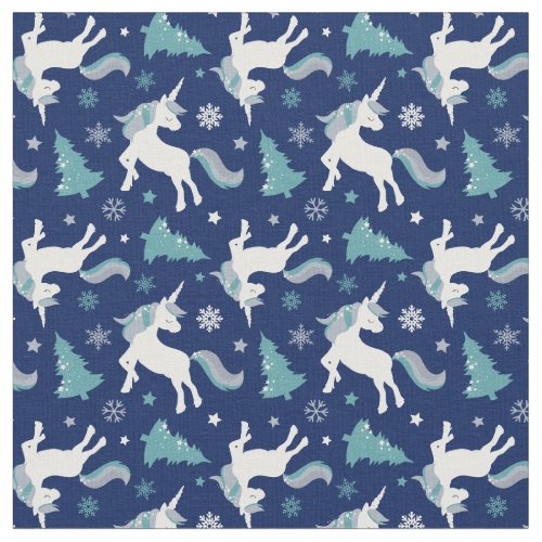 Winter Unicorn Magical Christmas Snowflake Fabric