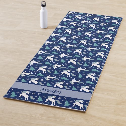 Winter Unicorn Magical Custom Christmas Yoga Mat