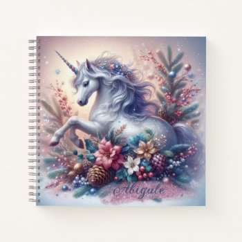 Winter Unicorn Magical Scene 5 - Personalize Notebook by steelmoment at Zazzle