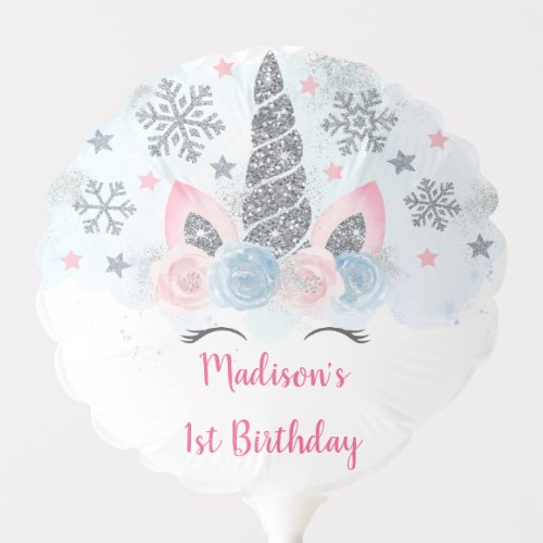 Winter Unicorn Pink  Silver Magical Birthday Balloon