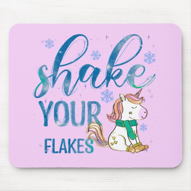 Winter Unicorn | Shake Your Flakes | Fun & Festive Mouse Pad (Front)