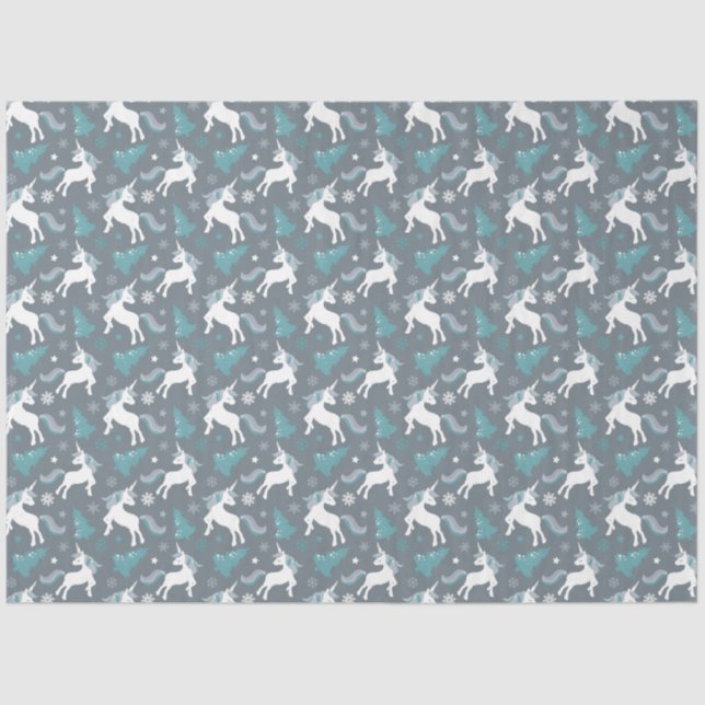 Winter Unicorns Dark Gray Pattern Tissue Paper (Front)