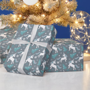 Winter Unicorns Dark Gray Pattern Wrapping Paper