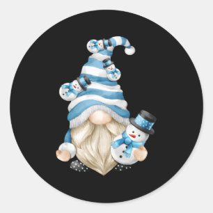 Winter Vacation Family Gnome With Snow Classic Round Sticker