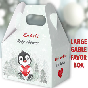 Winter Valentines Penguin Boy Baby Shower Large Favor Boxes