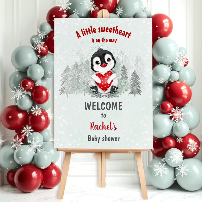 Winter Valentines Penguin Boy Baby Shower Welcome Foam Board (Winter Valentines Penguin Boy Baby Shower Welcome Foam Board)
