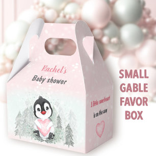 Winter Valentines Penguin Girl Baby Shower Favor Boxes