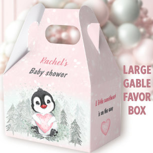 Winter Valentines Penguin Girl Baby Shower Large Favor Boxes