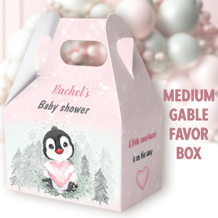 Winter Valentines Penguin Girl Baby Shower Medium Favor Boxes