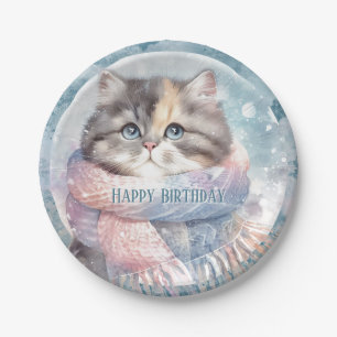 Winter Vibes Cat with a Scarf Birthday Paper Plates