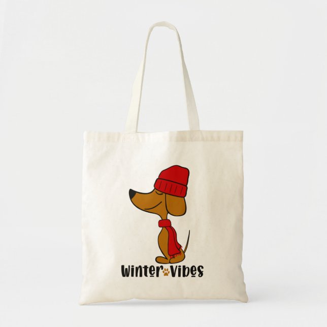 Winter Vibes Dachshund Tote Bag (Front)