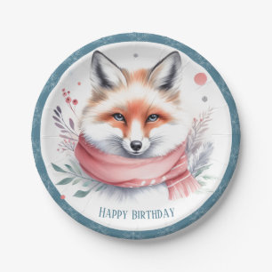 Winter Vibes Fox with a Scarf Birthday Paper Plates