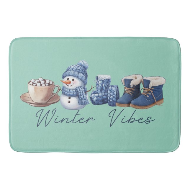 Winter Vibes Friendly Snowman Bath Mat (Front)