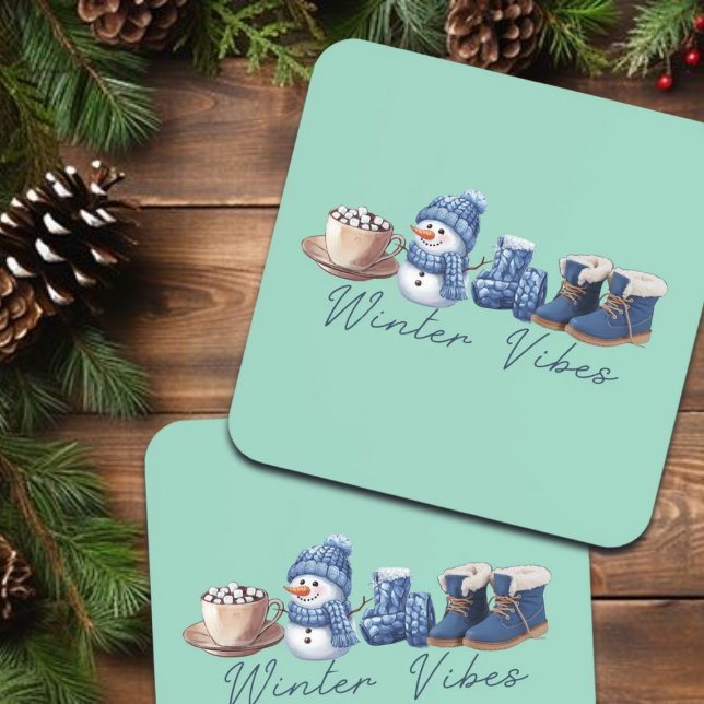 Winter Vibes Friendly Snowman Beverage Coaster (Creator Uploaded)