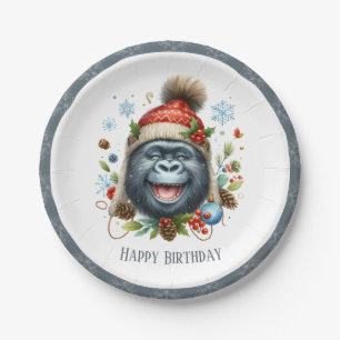 Winter Vibes Gorilla - Birthday Paper Plates