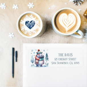 Winter Vibes Hippopotamus - Return address  Label