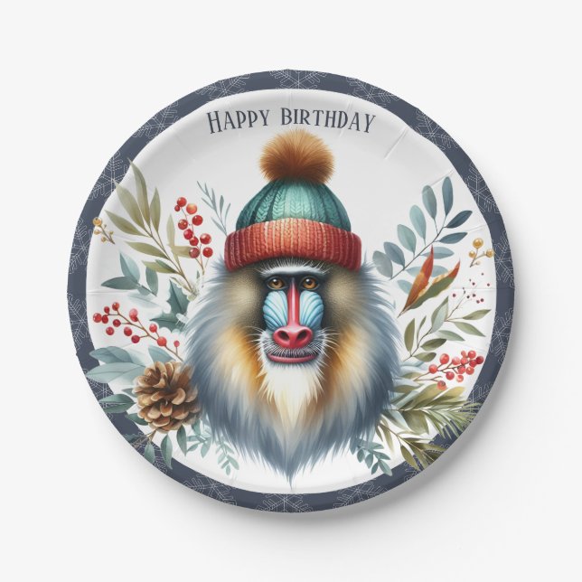 Winter Vibes Mandrill - Birthday Paper Plates (Front)