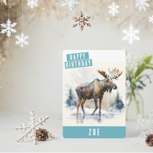 Winter vibes Moose Birthday Card
