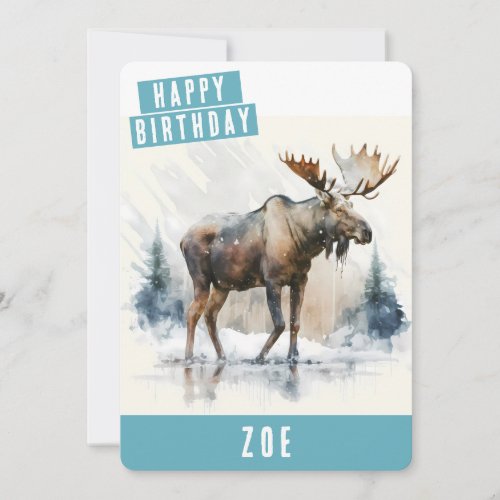 Winter vibes Moose Birthday Card