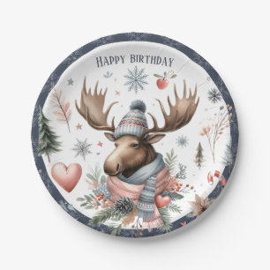 Winter Vibes Moose - Birthday Paper Plates