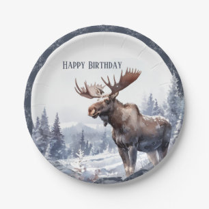 Winter Vibes Moose - Birthday Paper Plates