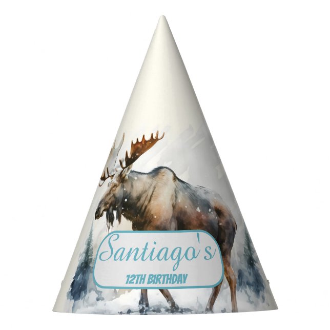 Winter Vibes Moose - Birthday  Party Hat (Front)