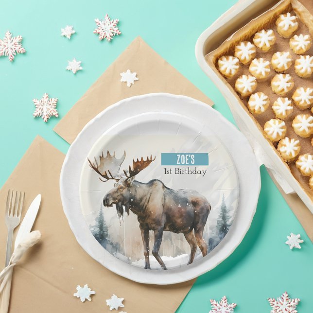 Winter vibes Moose -  Birthday Party - Paper Plates (Creator Uploaded)