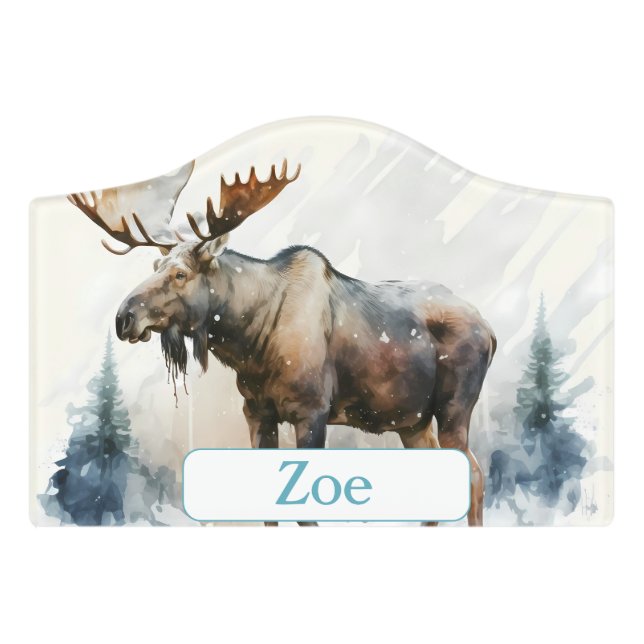 Winter Vibes Moose - Name Door Sign (Small Crest Front)