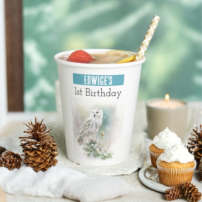 Winter vibes Owl - 1st birthday - Paper Cups (Creator Uploaded)