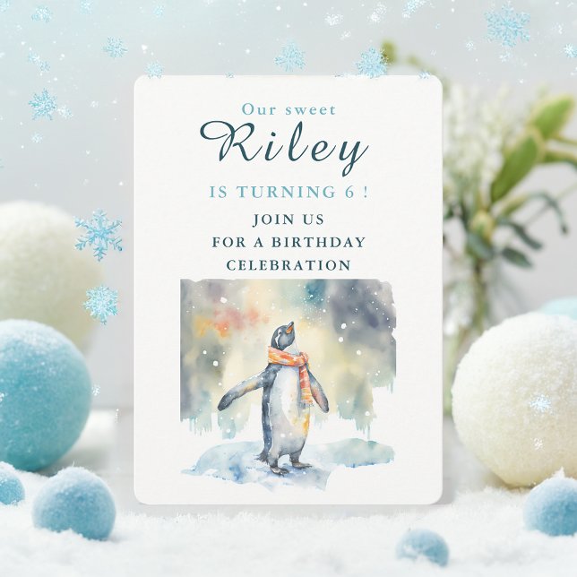 Winter vibes Penguin - Birthday Invitation Card (Creator Uploaded)