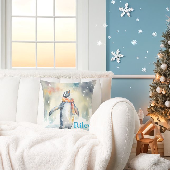 Winter Vibes Penguin - Personalized   Throw Pillow (Creator Uploaded)