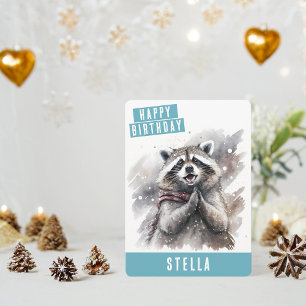Winter vibes Raccoon Birthday Card